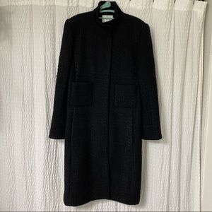 NWT Oscar de la Renta Textured Long Black Coat Wool Blend Women’s Size 10